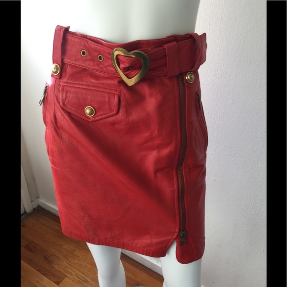 Moschino Dresses & Skirts - VTG “Moschino Leather” red miniskirt w/zip closure